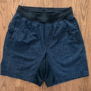 Lululemon Men’s Black/Navy Pattern Zeroed In Linerless Short, 7 inch
